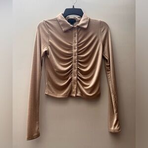 Streetwear Society - Button Down Lapel Ruched Slim Tight Long Sleeve